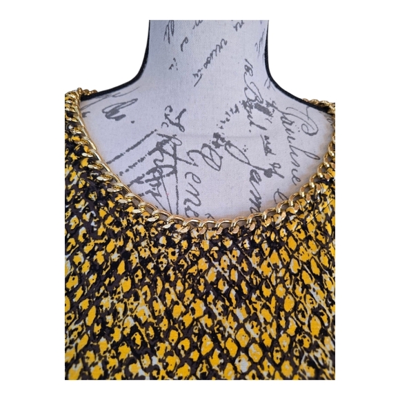 Michael Kors Black Yellow Geometric Print Long Sleeve Pullover Blouse L - Picture 2 of 7